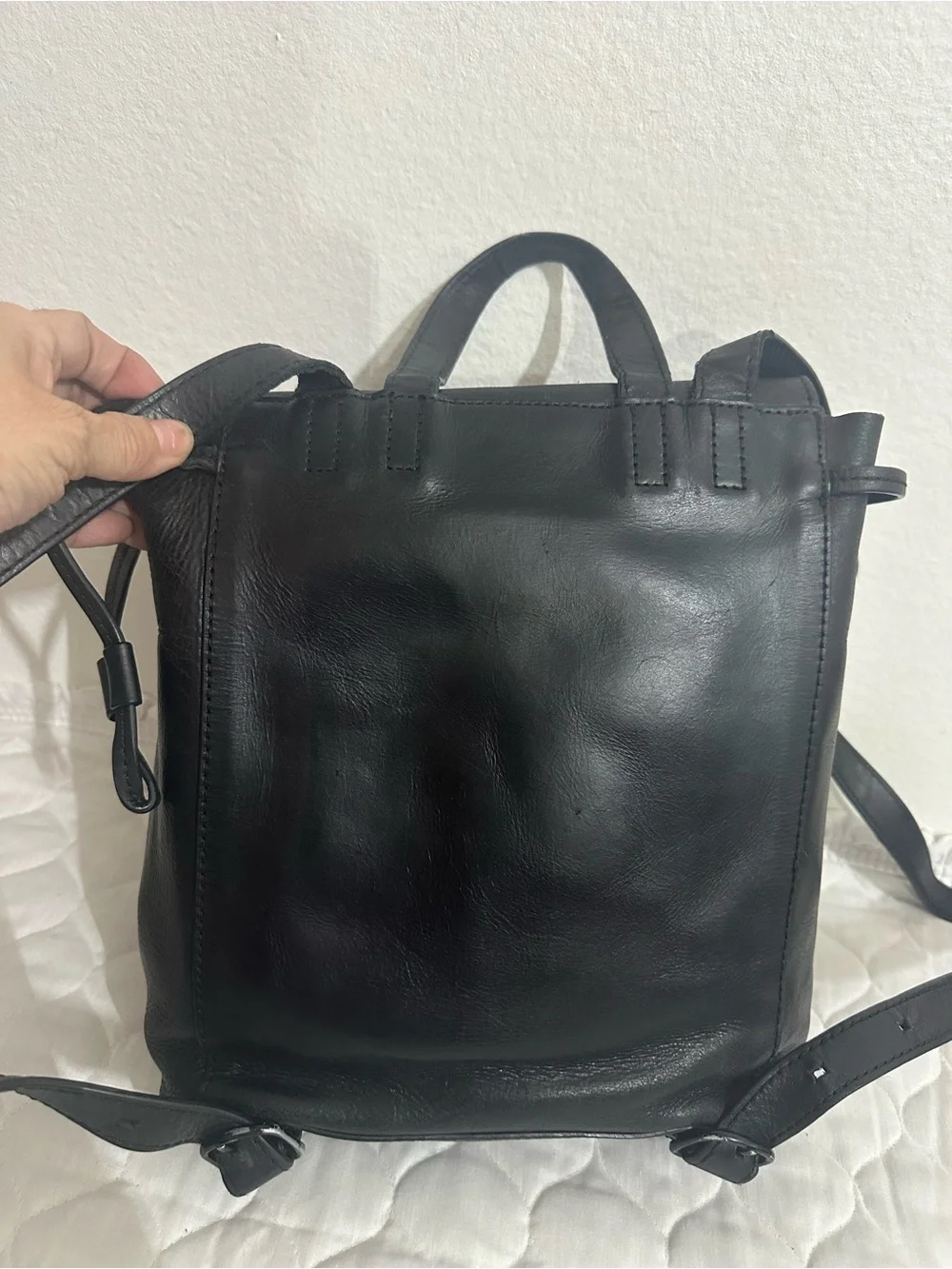 Loeffler Randall Black Leather Backpack with Top Handle